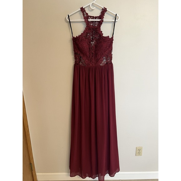 Soieblu Dresses & Skirts - Formal sleeveless maxi dress, Soeiblu Maroon Lace High Neck Chiffon Skirt